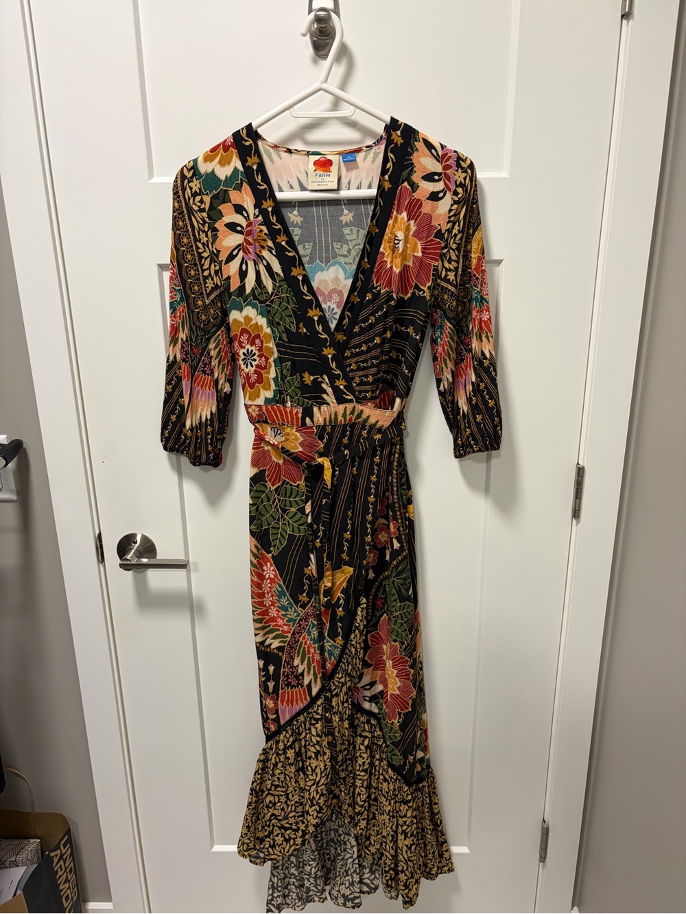 Farm Rio for Anthropologie Black Floral Wrap Dress